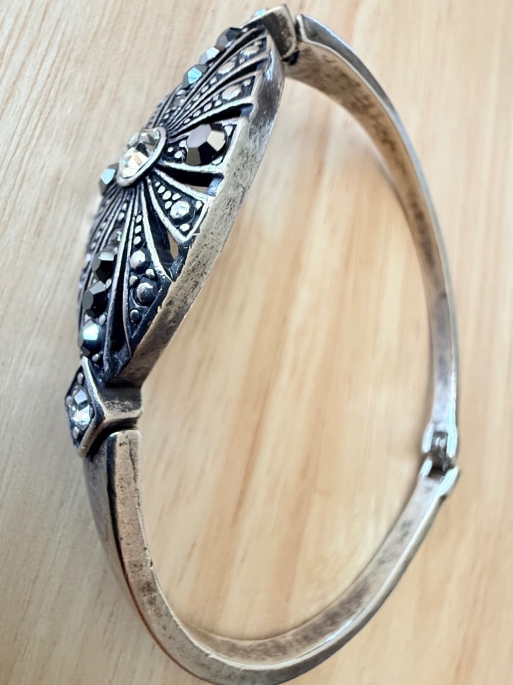 Vintage Art Deco Silver Tone with Rhinestones Bracelet